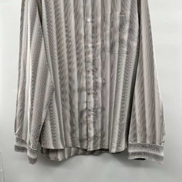 Haggar Men's Striped Button Up Dress Shirt Gray/White Size 2X - Picture 3 of 9